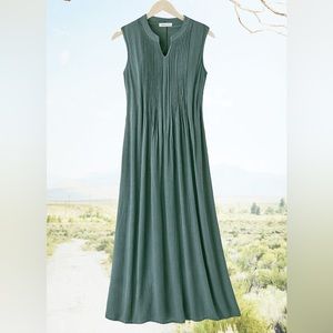 Coldwater Creek Everywhere Crinkle Maxi Dress Sleeveless Green size M P